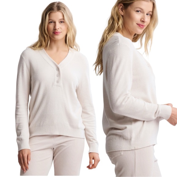 Barefoot Dreams Sweaters - Barefoot Dreams CozyChic Ultra Lite Rib Back Placket Henley Almond Size Medium